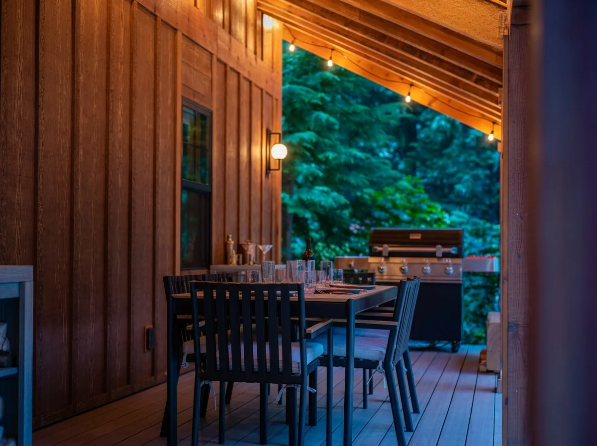Front deck at Fjellsangin in Ashford WA on a warm summer evening