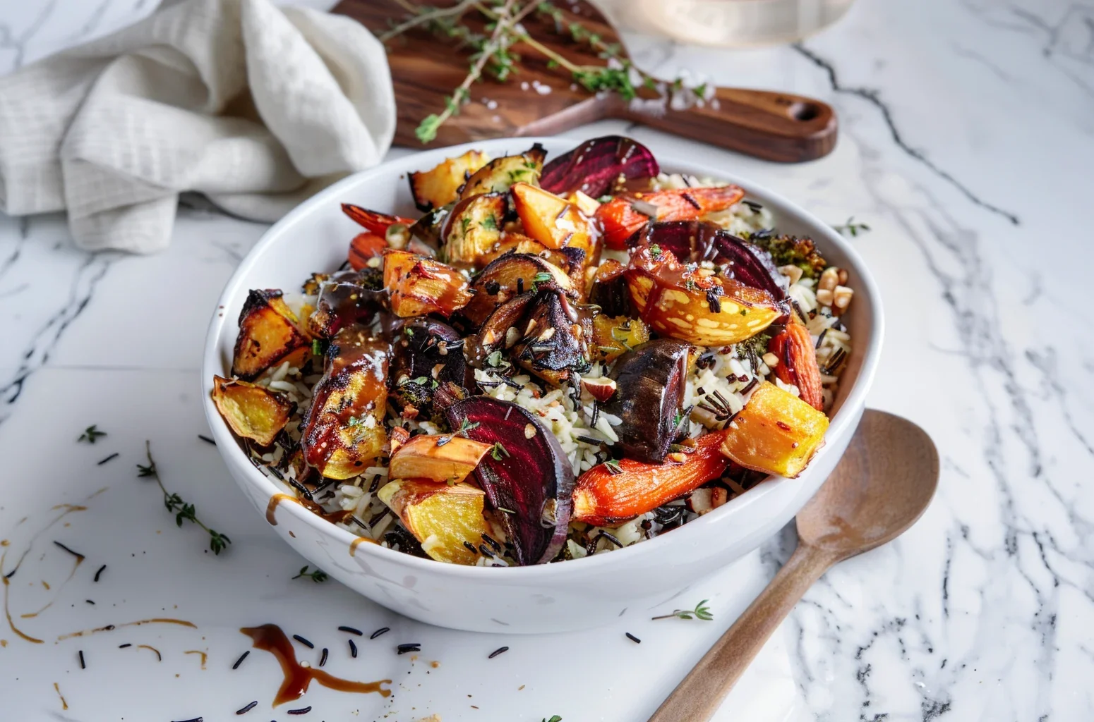 Wild Rice and Roasted Veggie Bowl dinner kit at Fjellsangin Nordic cabin in Ashford, Washington
