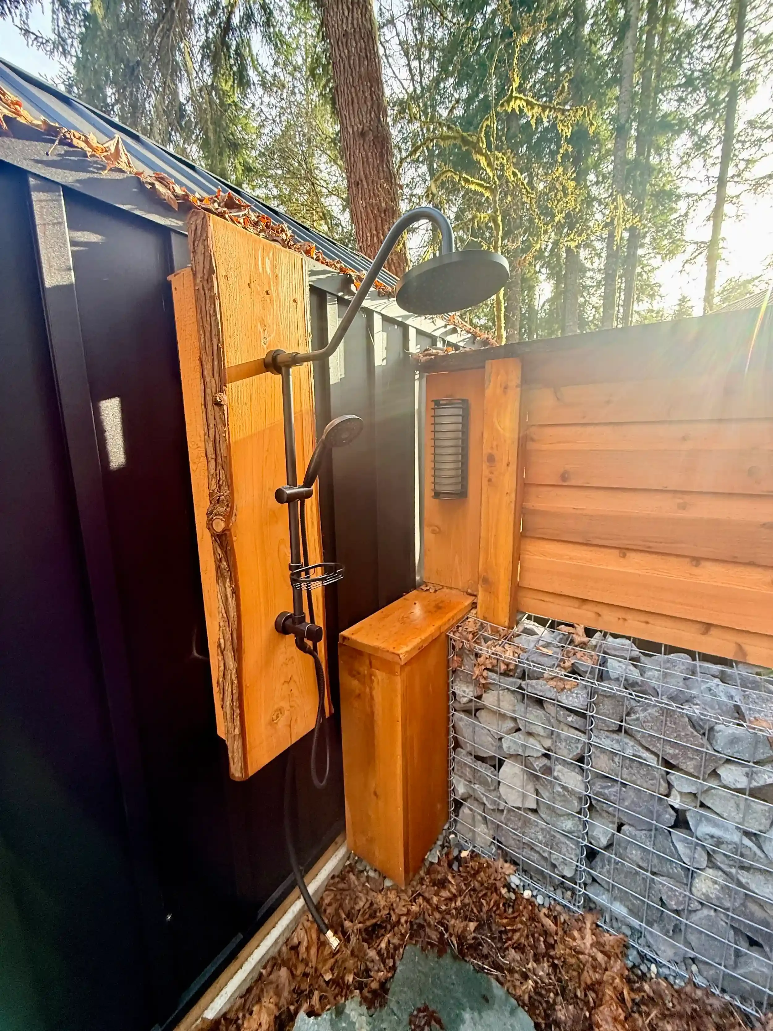 outdoor shower at mount rainier cabin