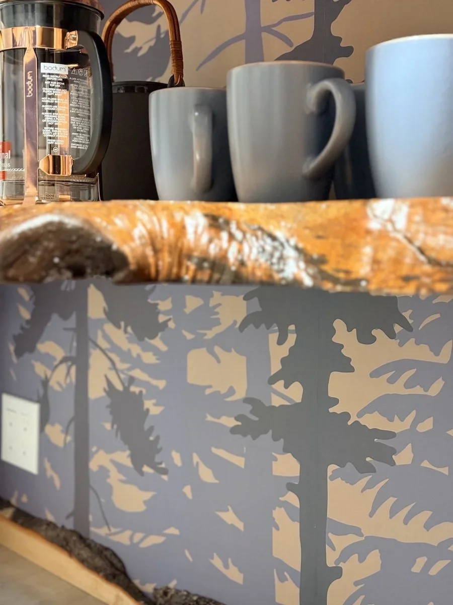 Custom coffee bar wallpaper, the single graphic pattern moment inside Fjellsangin