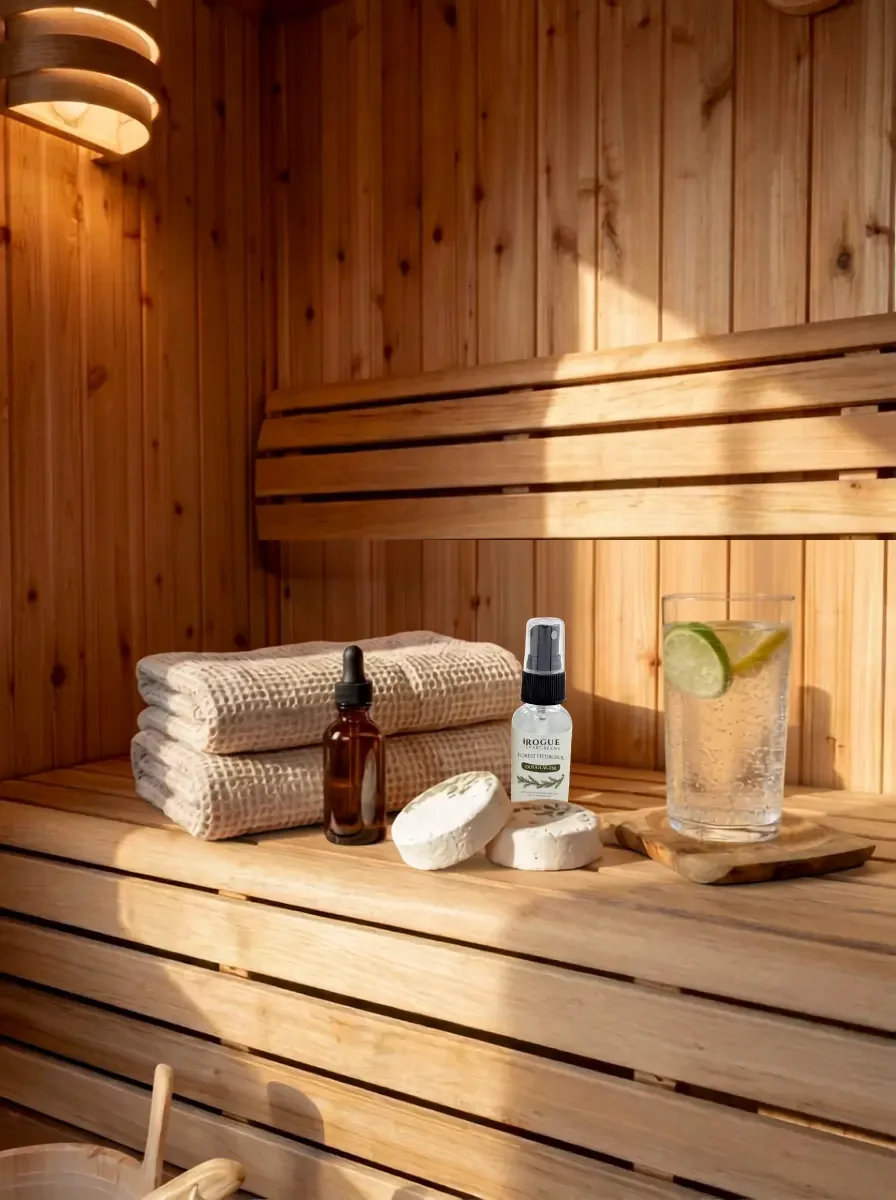 Fjellsangin Sauna Ritual for Two — waffle wraps, birch löyly, Grand Fir hydrosol and electrolytes for the cycle
