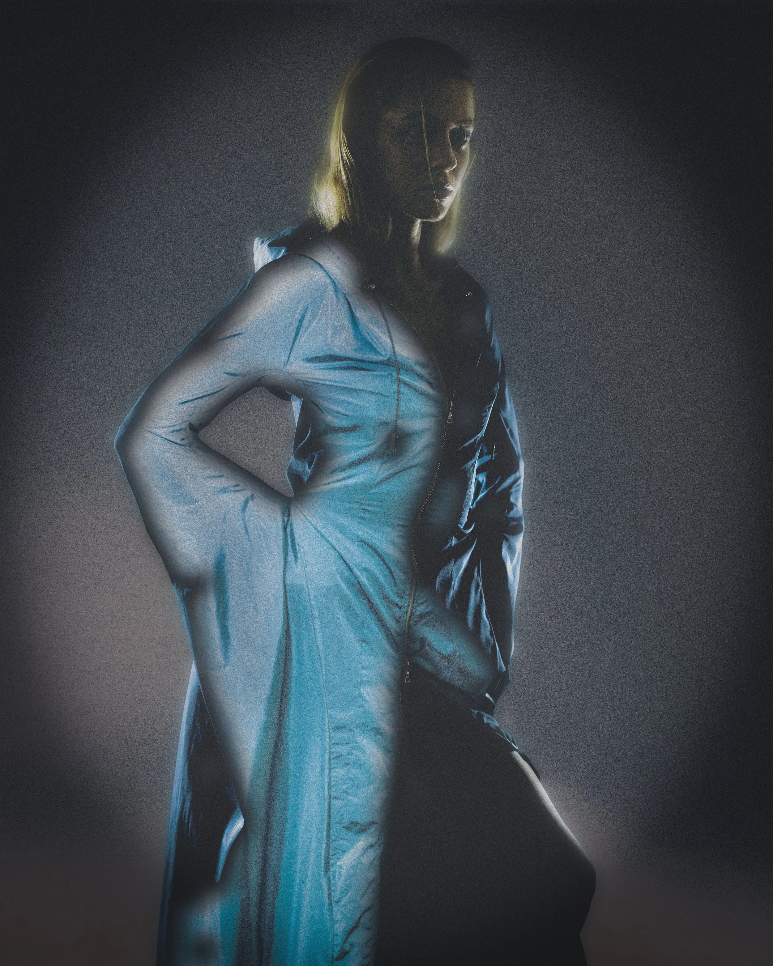 Fintan Oehlers BA Collection "Salt" is all about the grand gestures within his garments. In the photos, this has been emphasized by using a double-exposure technique, which highlights the strong contours found in all of his creations.