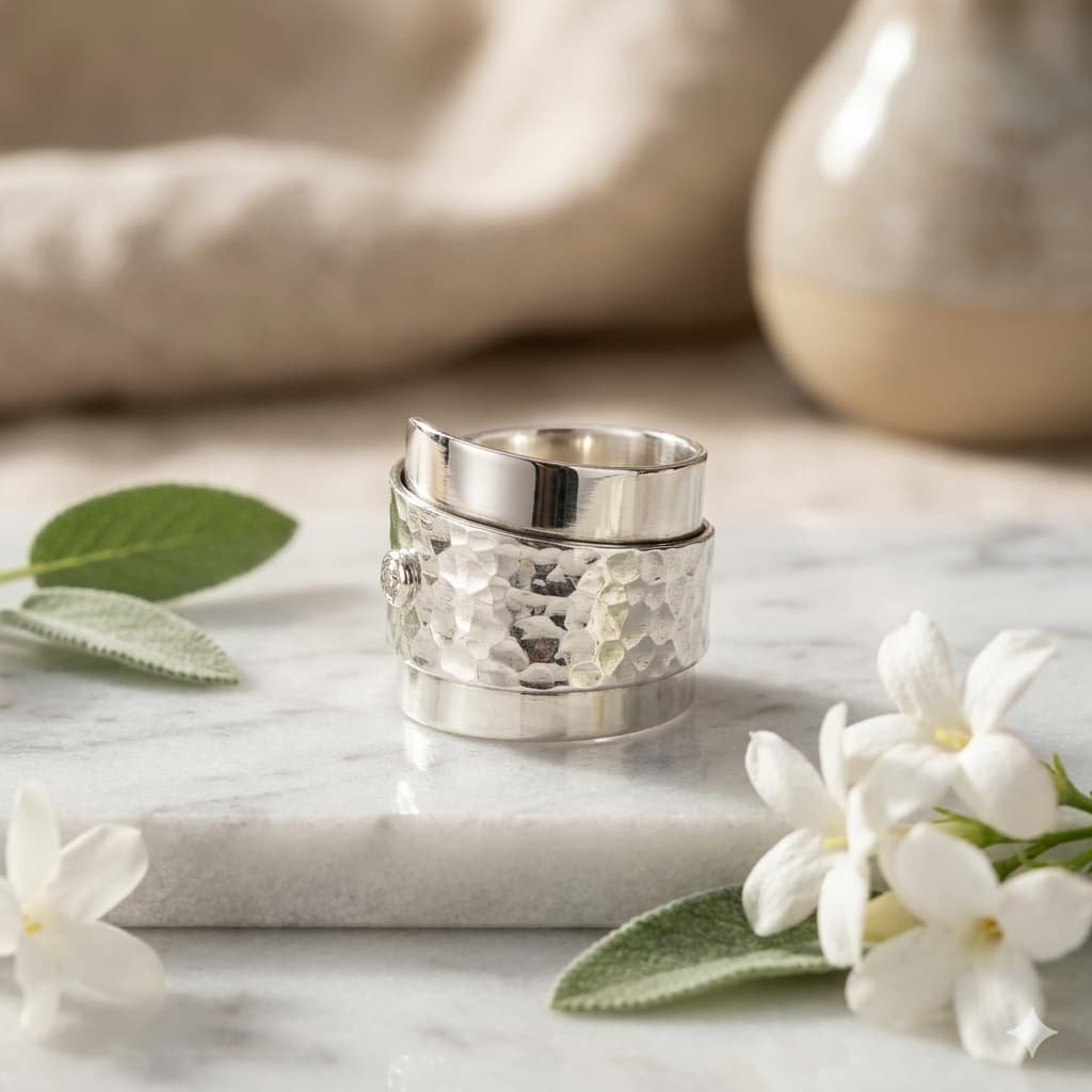 Anillo de Plata Martillado Elegante