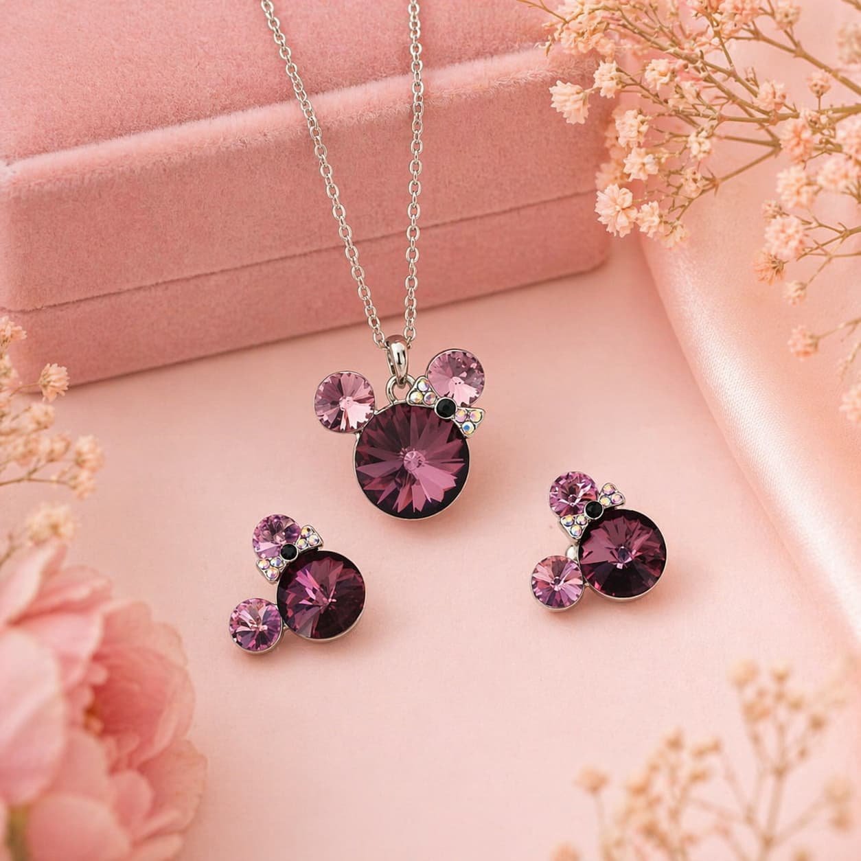 Juego de Plata con Piedras Moradas
