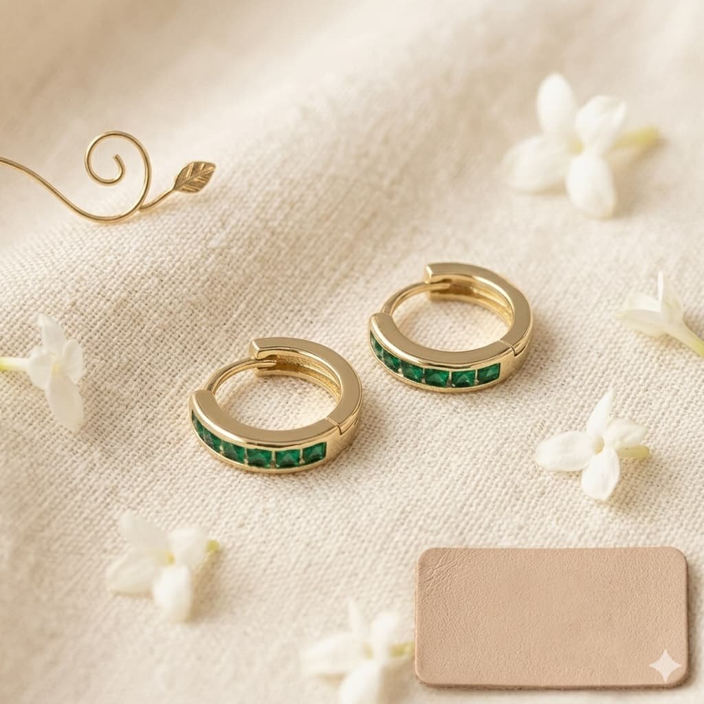 Candongas Cover Gold con Detalles Esmeralda