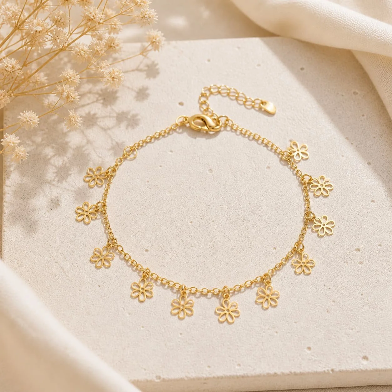 Tobillera Flores de Oro Laminado 18 kl.
