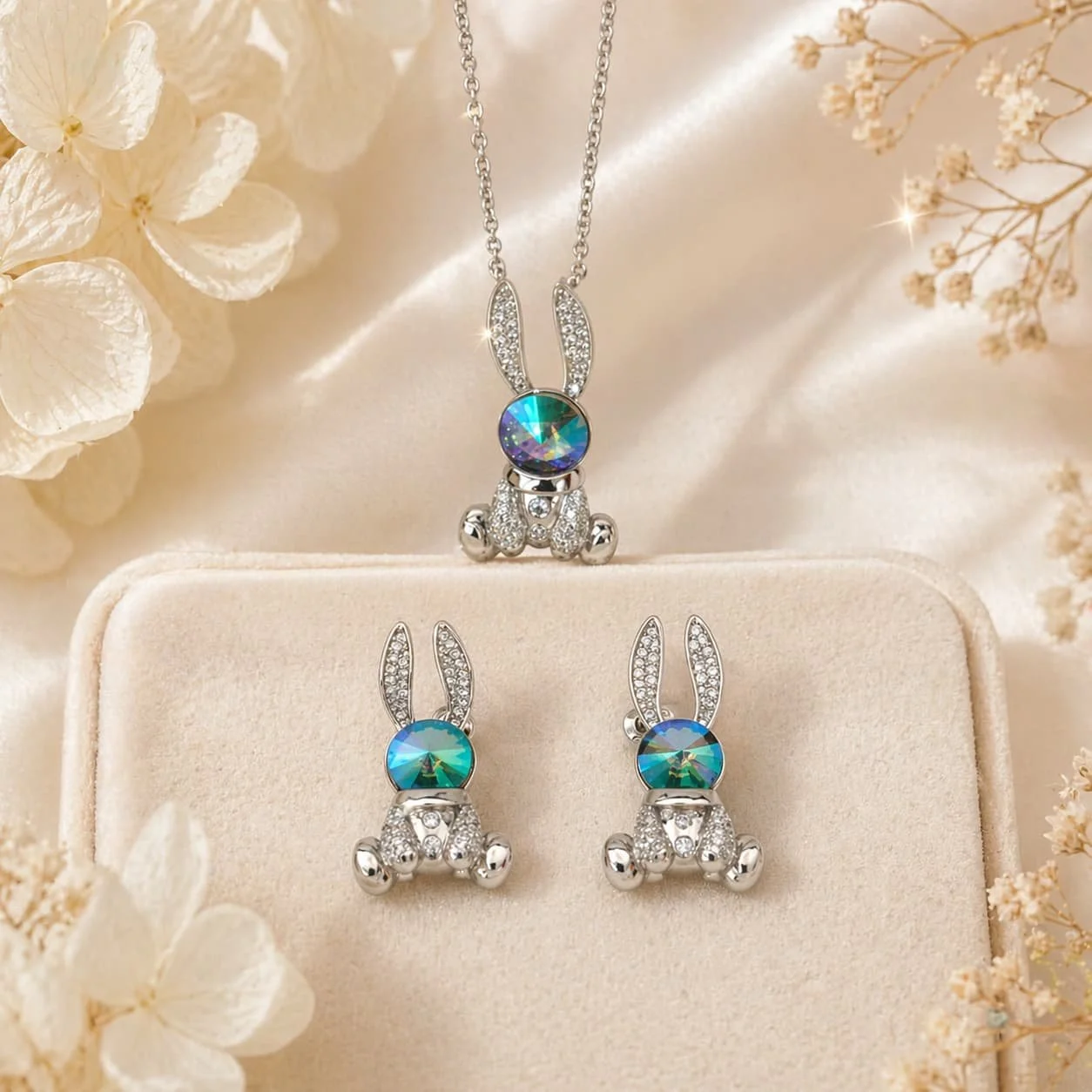 Juego de Plata con Piedra Verde Agua — Collar y Aretes
