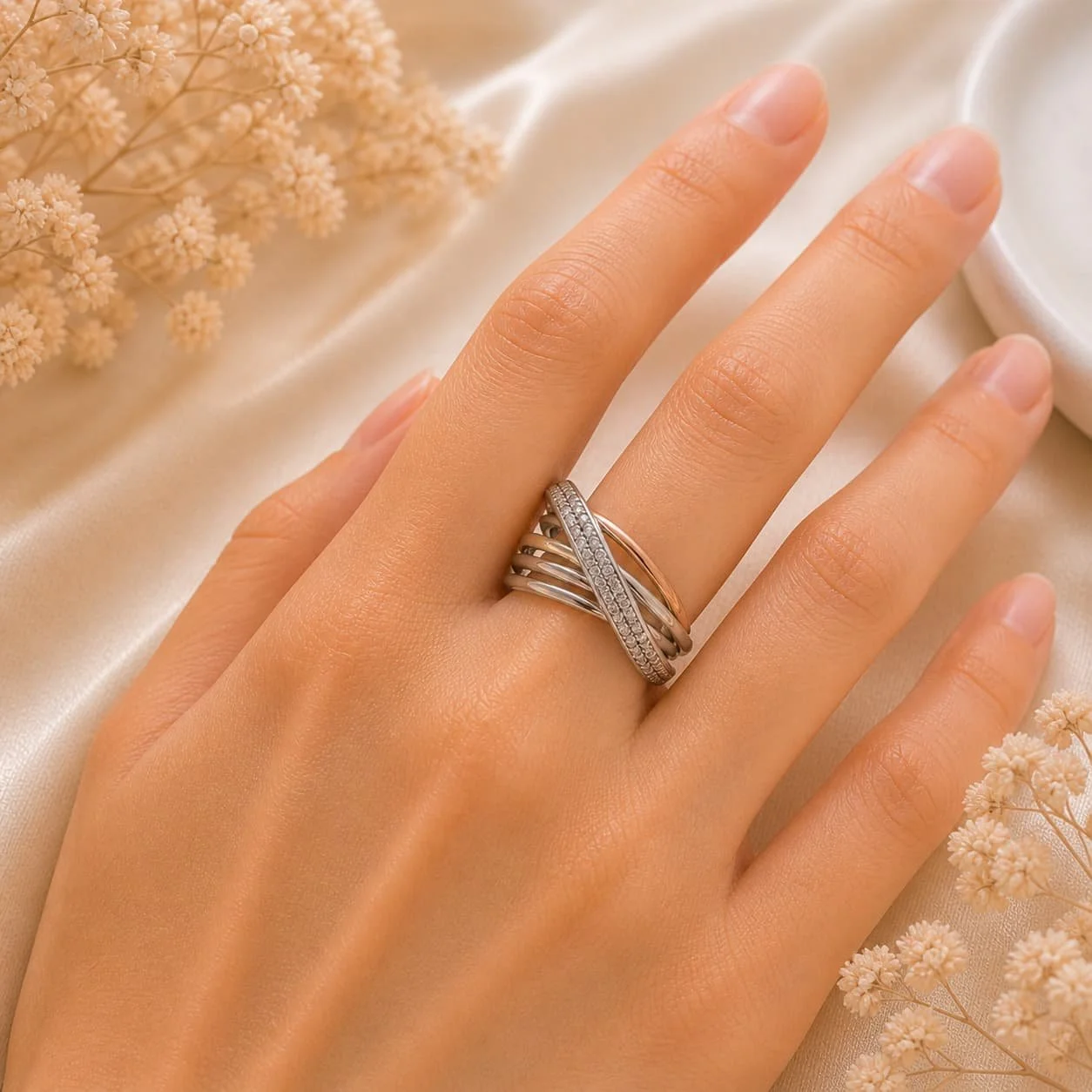 Anillo Elegante en Plata y Oro - Talla 6 1/2