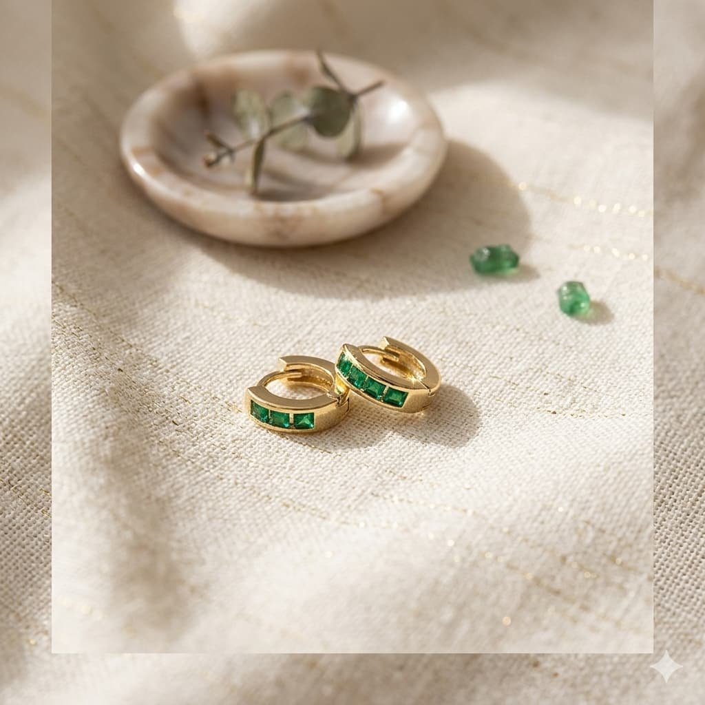 Candongas Cover Gold con Piedras Verdes