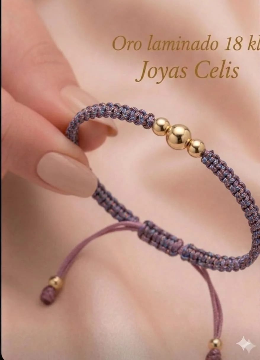 Pulsera Shamballa Tejida Lila con Separadores en Oro 18k
