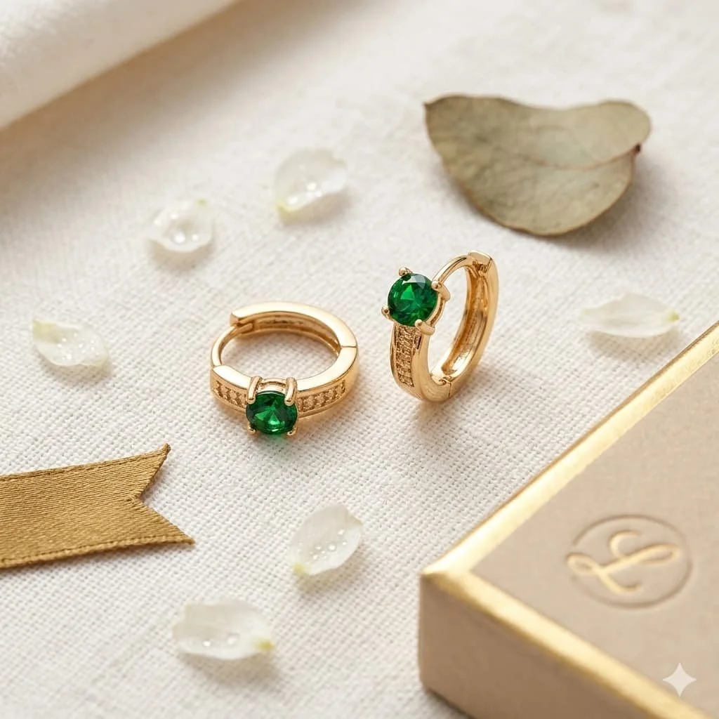 Candongas Cover Gold con Detalle Verde