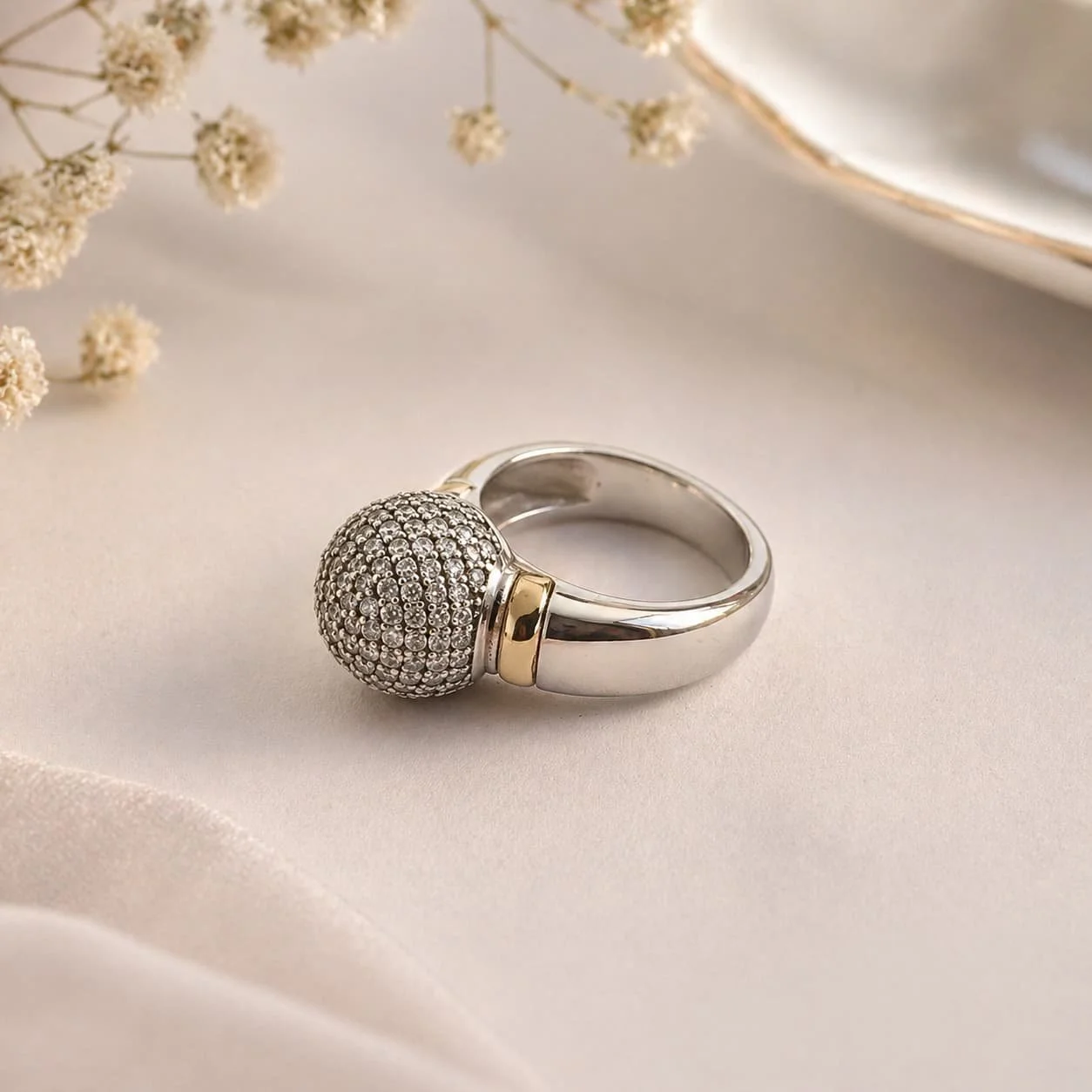 Anillo Domo Esférico en Plata y Oro