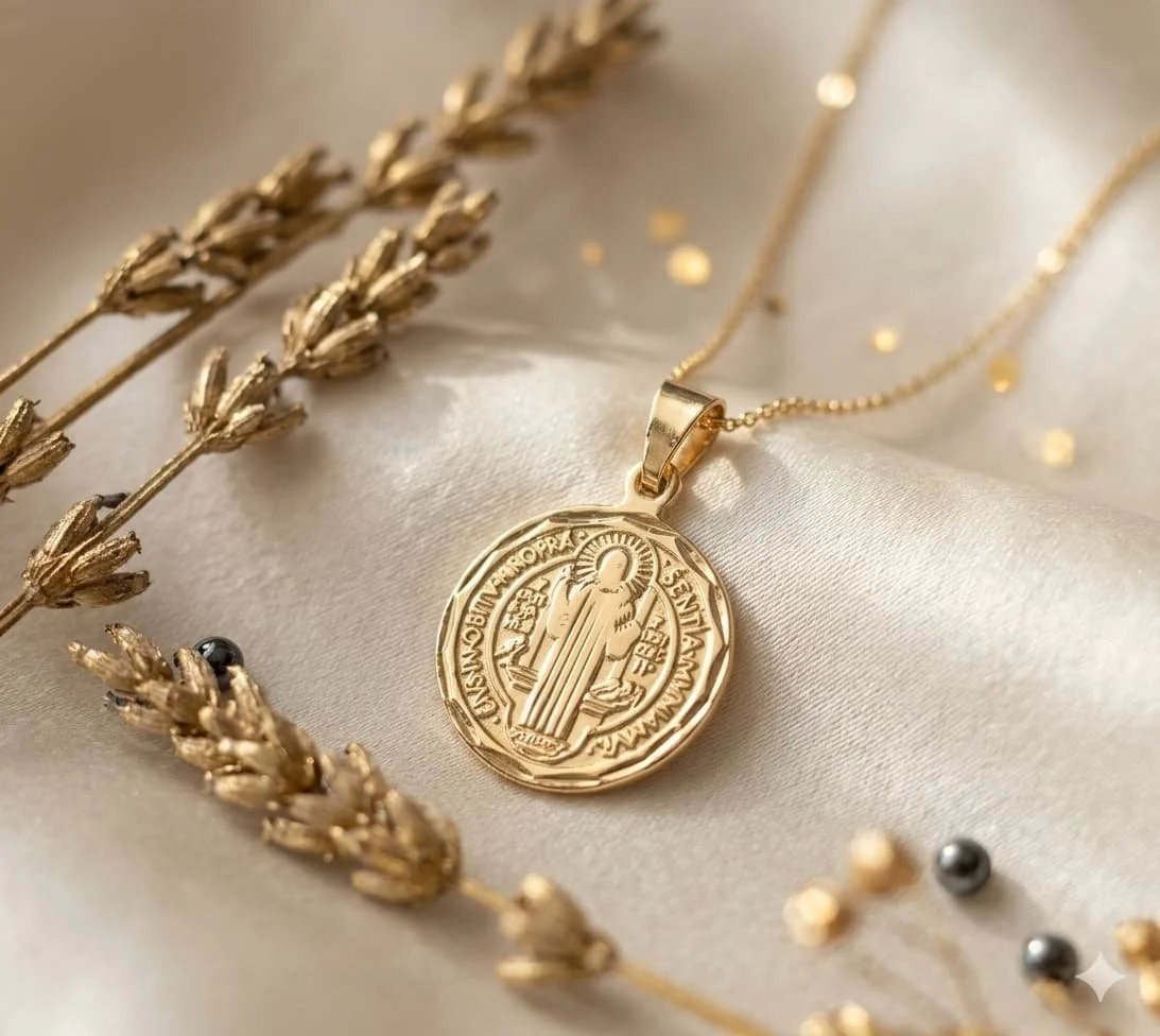 Dije San Benito en Oro Laminado 18K
