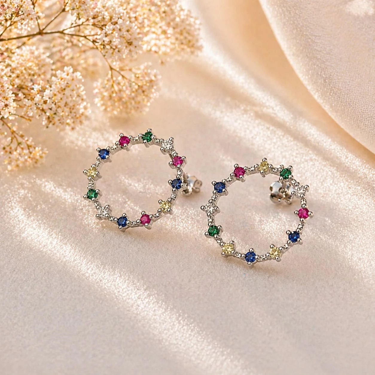 Aretes de Plata con Piedras Multicolor