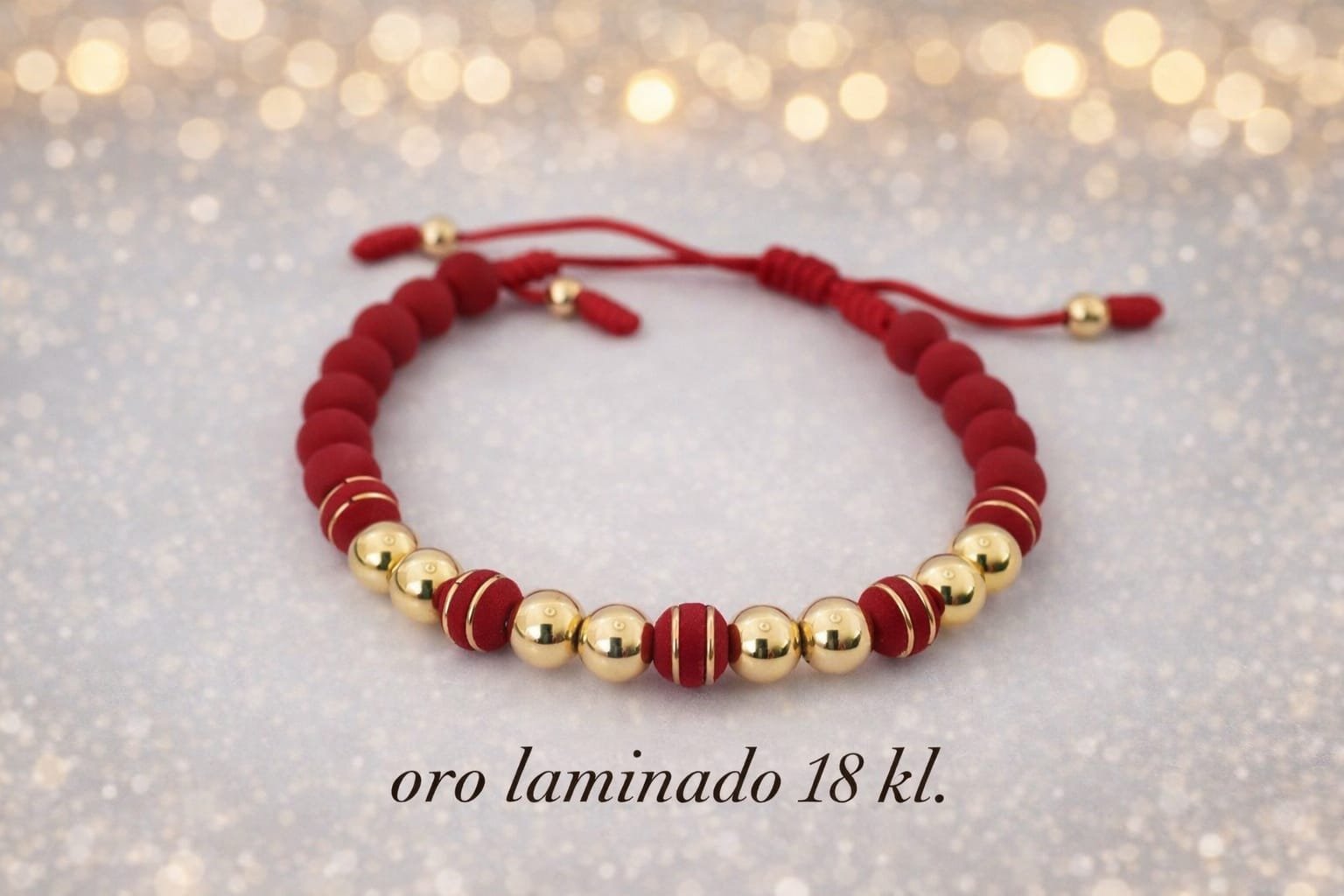 Pulsera Tejida Roja con Separadores Dorados - Oro Laminado 18kl