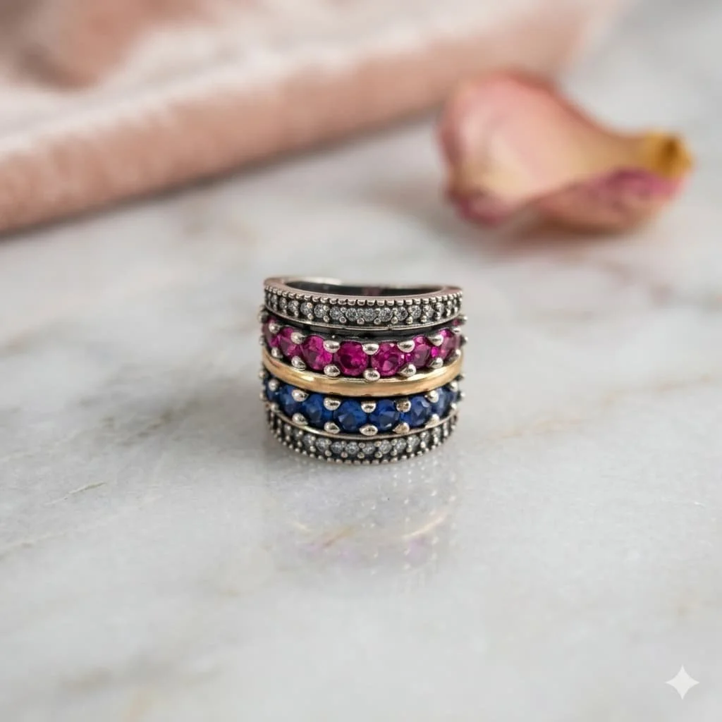 Anillo de Plata con Gemas Coloridas