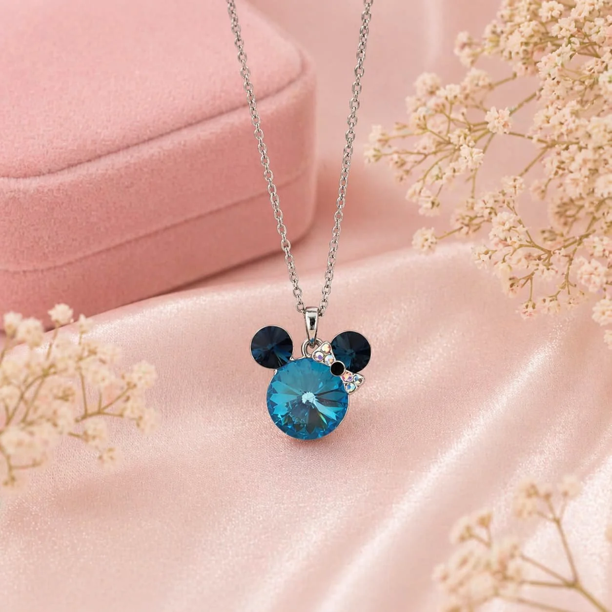 Cadena y Dije de Plata Mickey Mouse con Piedra Azul Turquesa