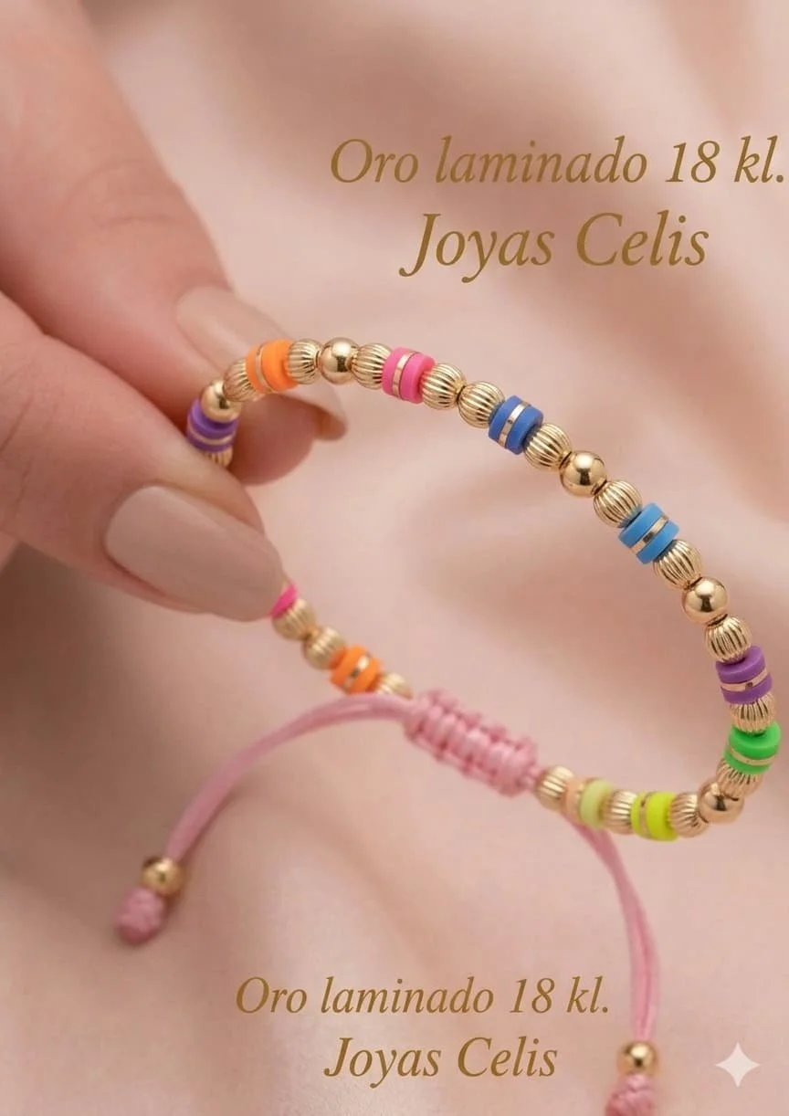 Pulsera Multicolor con Cuentas de Colores y Separadores Dorados - Oro Laminado 18kl