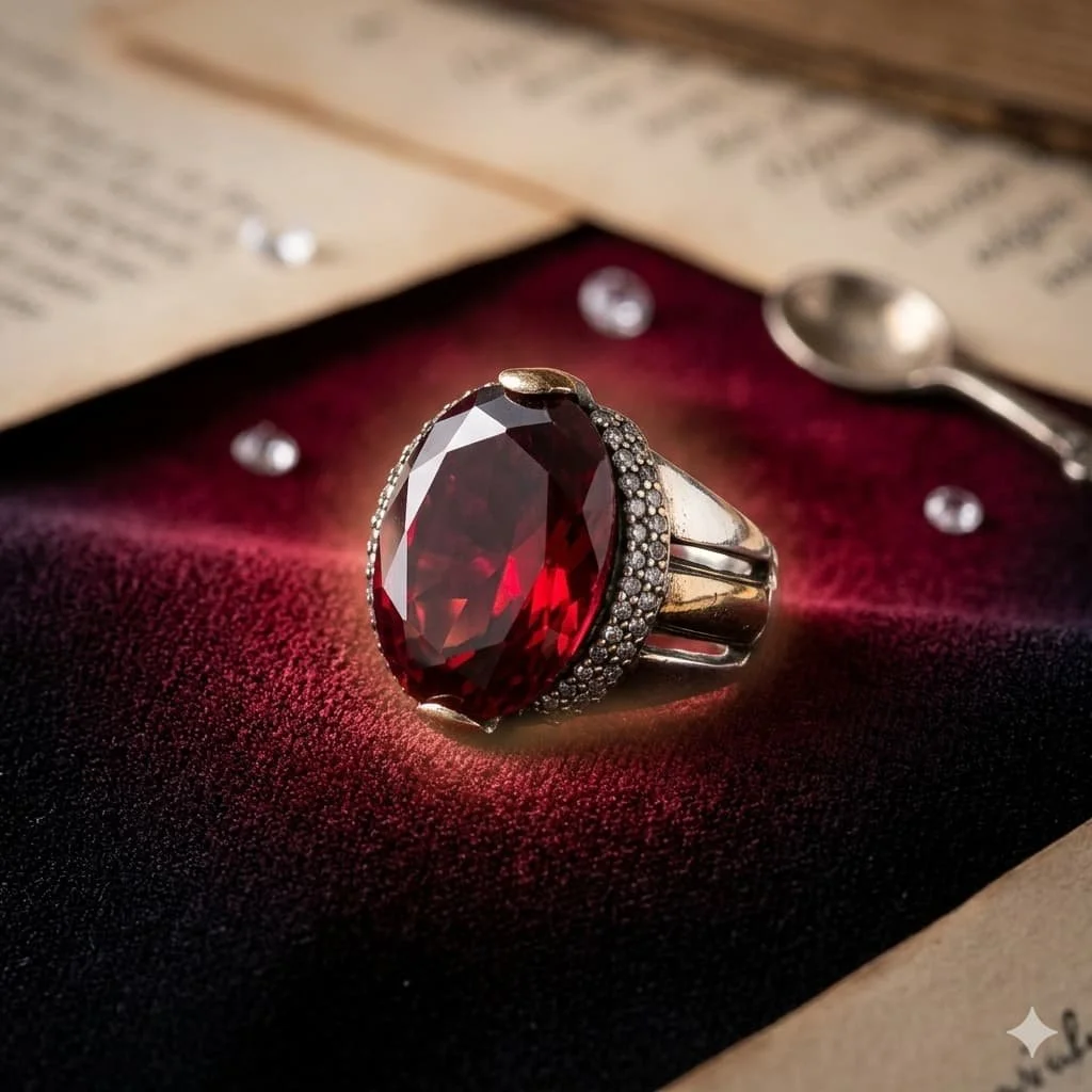 Anillo Majestuoso en Plata y Oro con Piedra Roja