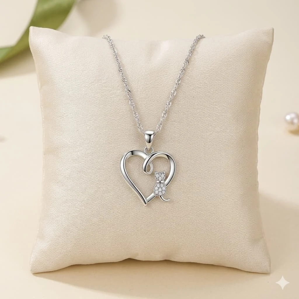 Cadena con Dije Corazón Calado en Plata