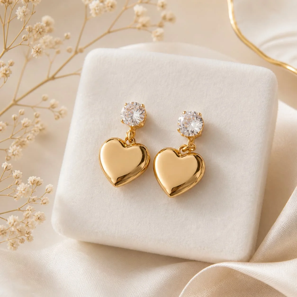 Aretes Corazón en Oro Laminado 18Kt