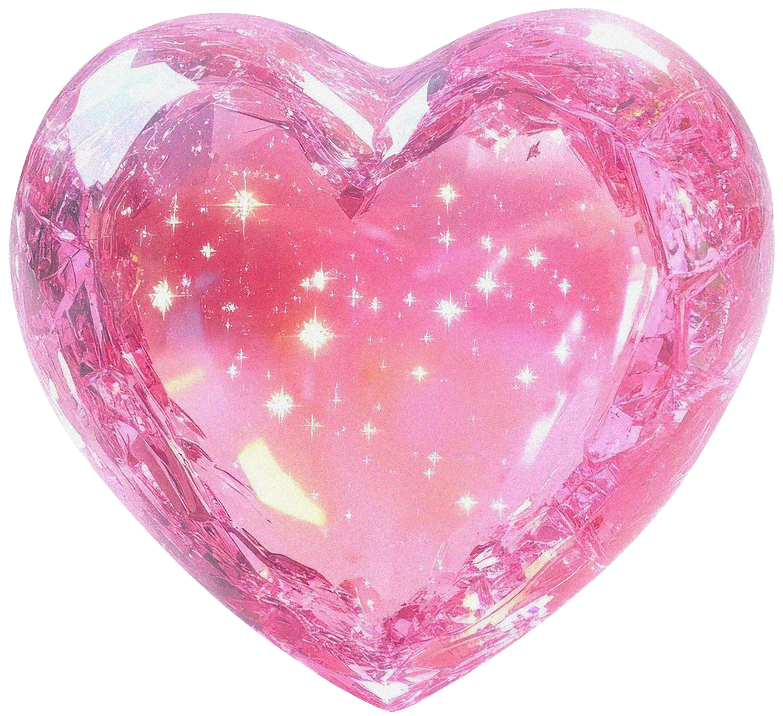 Pink glittery heart-shaped object with a starry, sparkly surface.