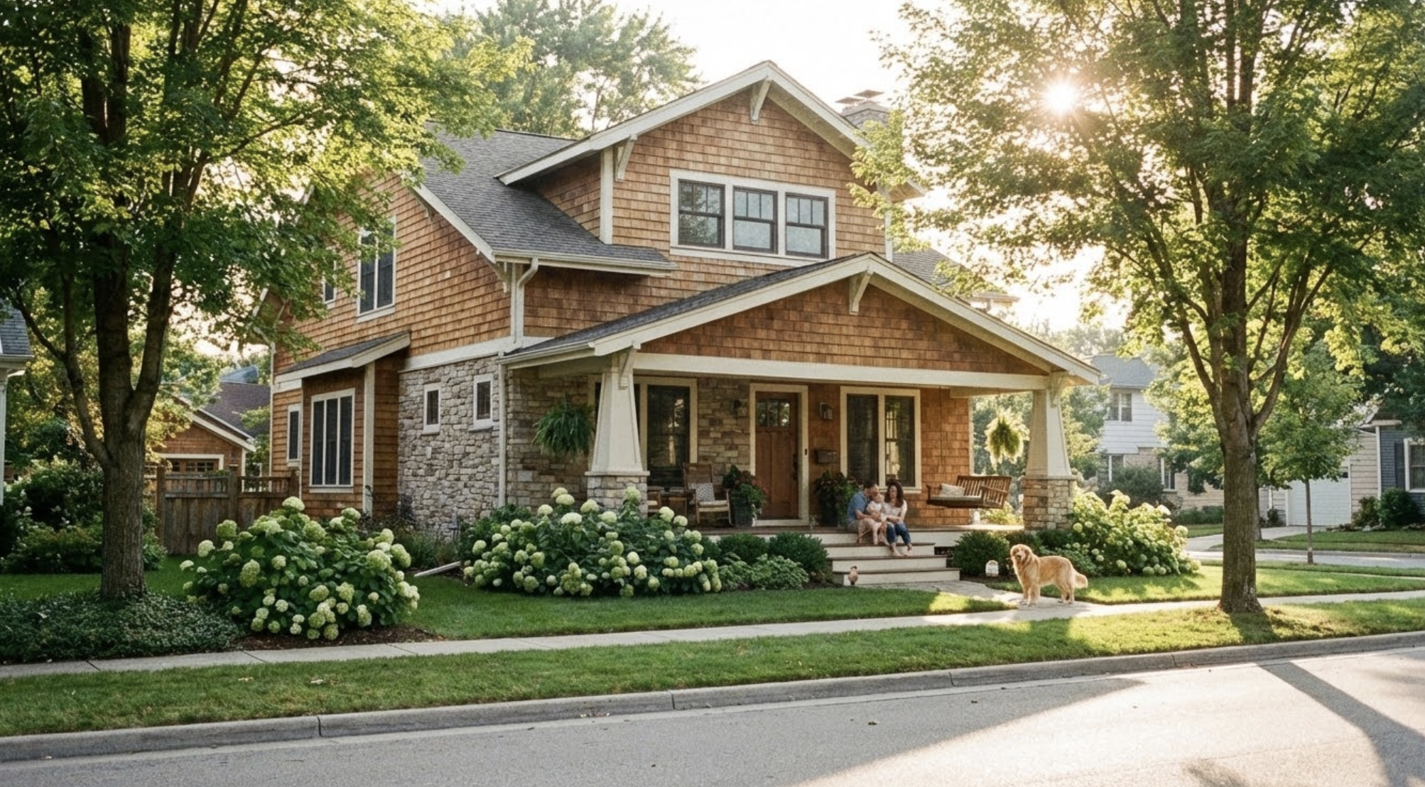 Expertly renovated two-story home with stone and wood siding, a prime example of JDK Strategic Solutions' property transformation and investment quality.