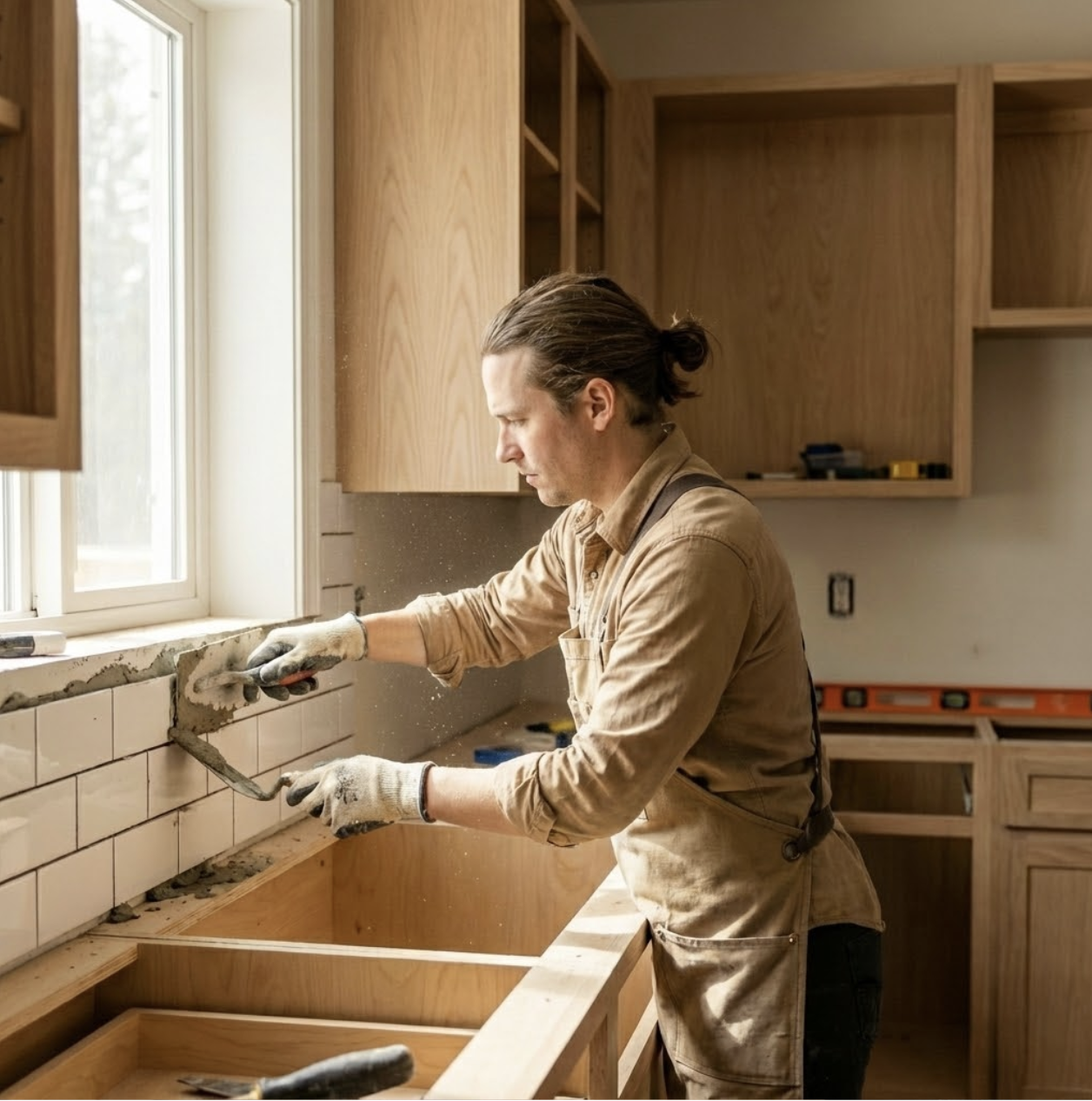 Professional kitchen renovation and subway tile installation in Virginia.