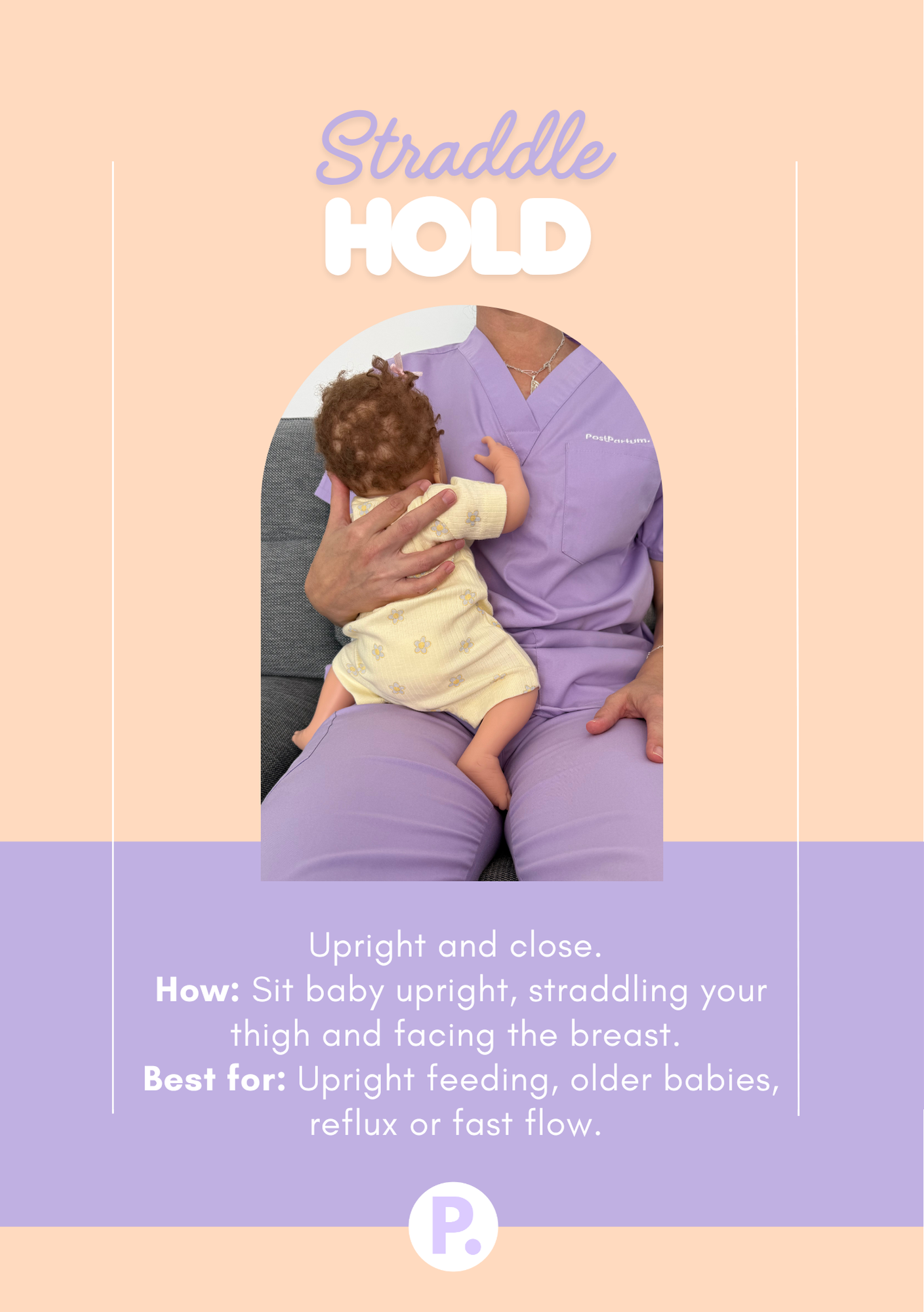 Free breastfeeding positions guide showing common holds for feeding a baby by PostPartum.