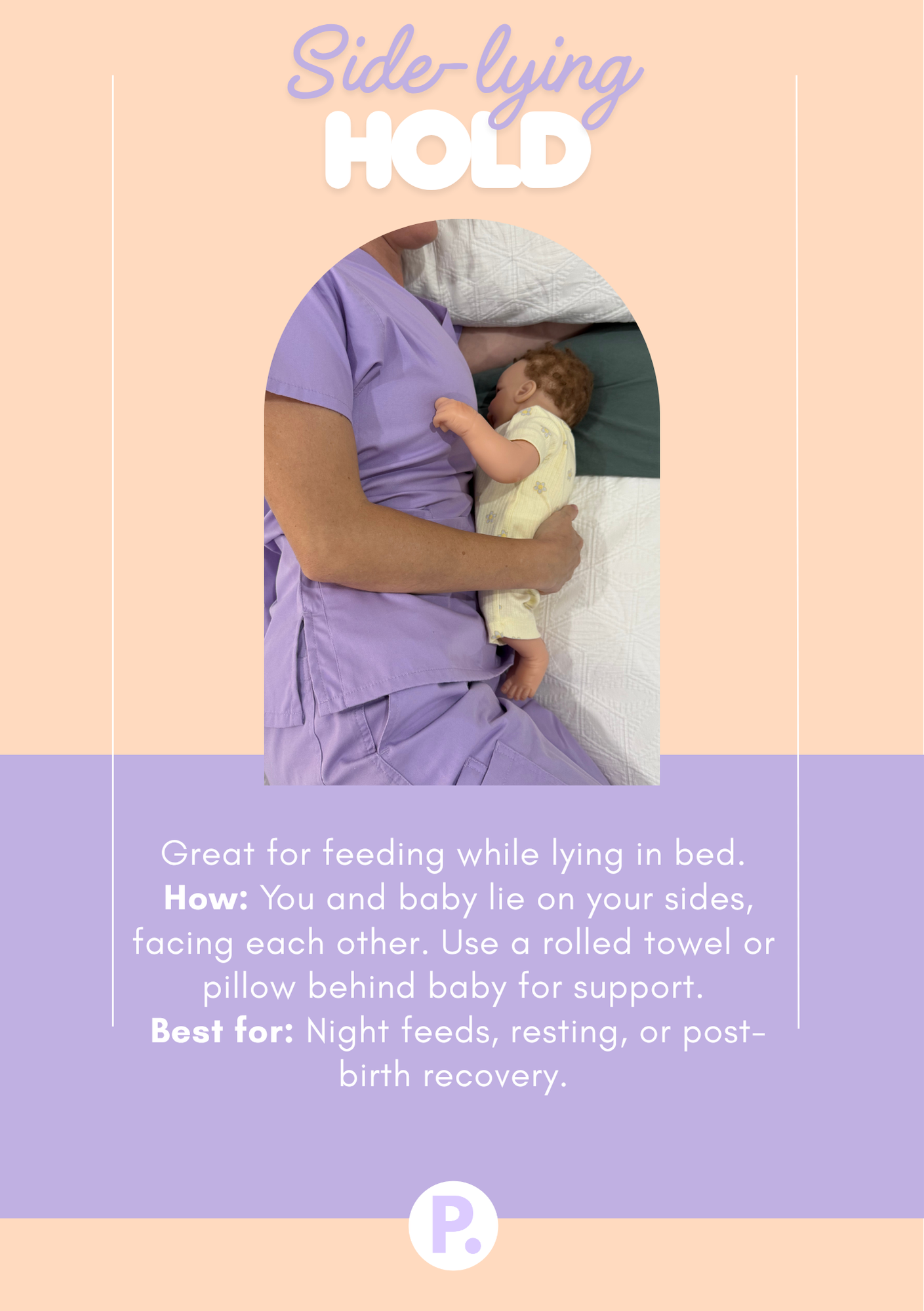 Free breastfeeding positions guide showing common holds for feeding a baby by PostPartum.