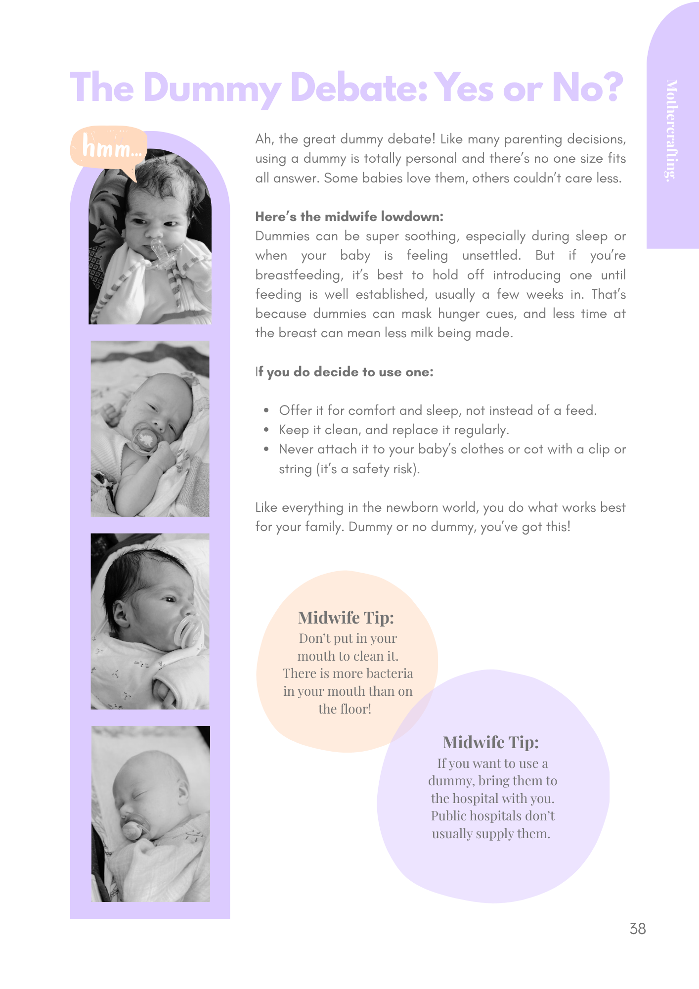 Dummy or no dummy? PostPartum eBook guidance on dummy use, including practical considerations for newborns and parents.