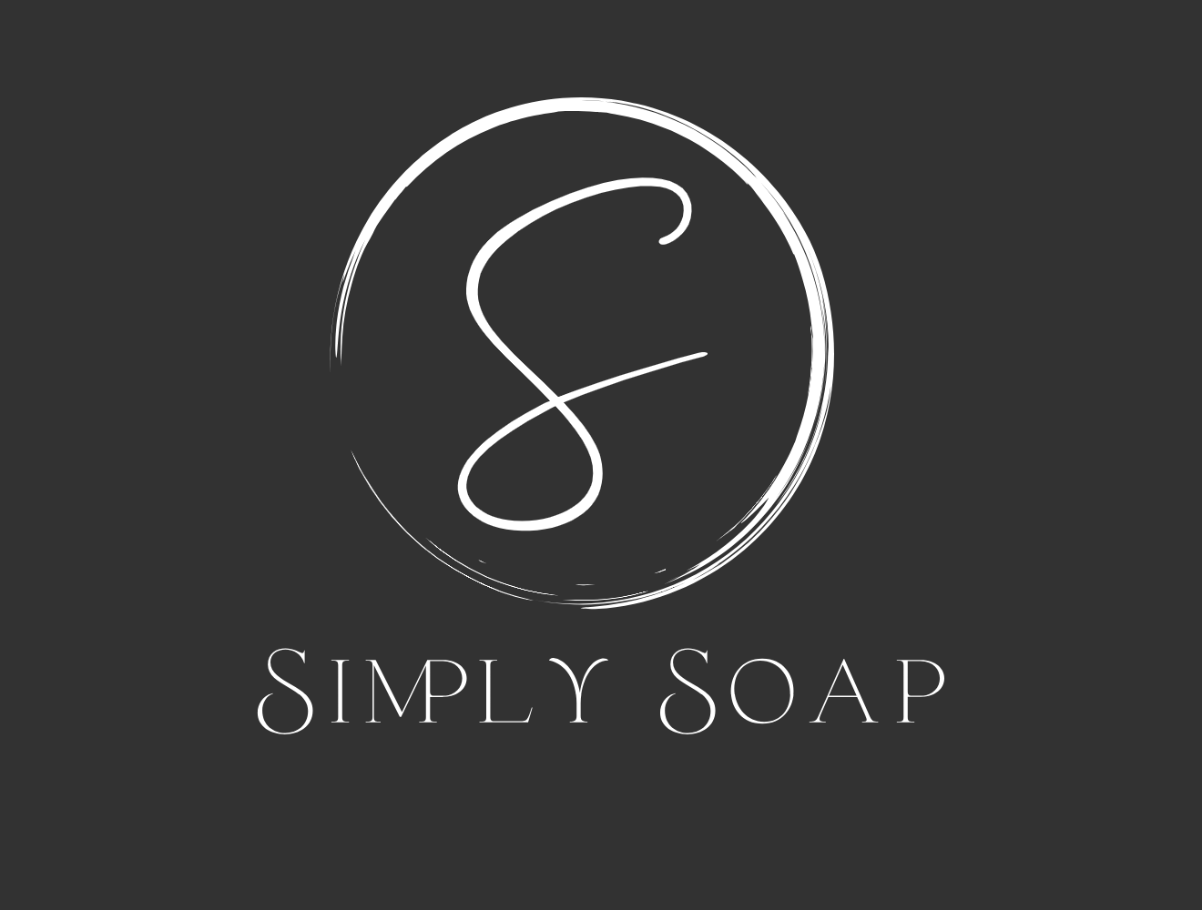 A black and white logo for Simply Soap featuring a stylized letter S inside a circle with a sketch-like design.