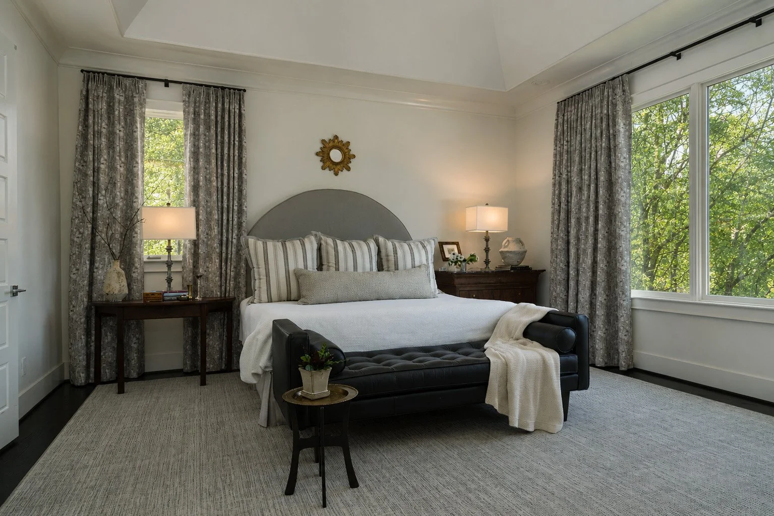 Contemporary Bedroom Design with Custom Drapery, Linens, & Textiles
