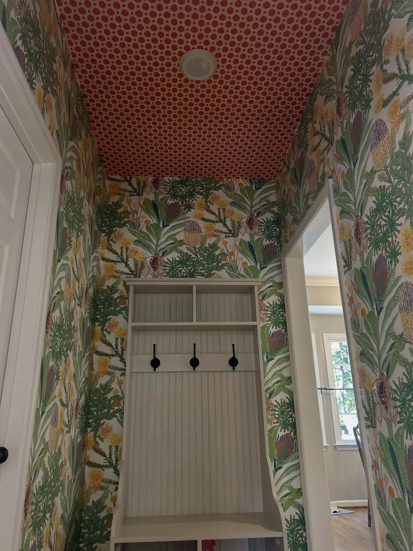 Wallpaper Wednesday!  What an impact it can have in such a small space!  Ceiling too?! Oh, yes please!  Love the contrast. Can&rsquo;t wait to style the spaces and see them in the Christmas Home tour. 🏡 🎄