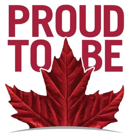 The image features the words 'PROUD TO BE' in large red letters above a red maple leaf, symbolizing Canadian pride.