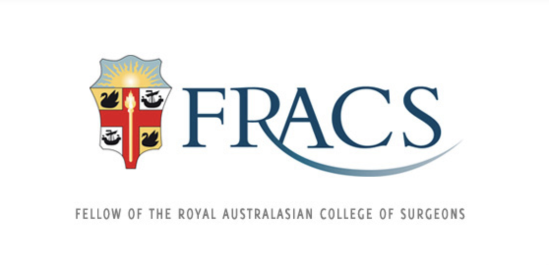 FRACS logo with a shield crest and the text "Fellow of the Royal Australasian College of Surgeons".