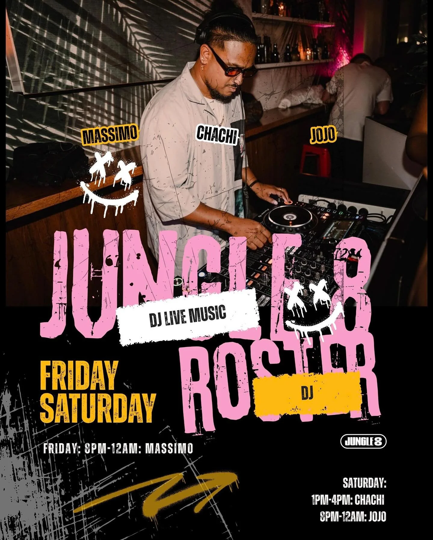 🎧 WEEKEND = VIBE MODE: ON at Jungle8
The beat drops. The lights dim. The energy? Unmatched.
Our DJ takes over every Friday night to turn your dinner into a dance floor-worthy experience.

🍸 Sip.
🌴 Sway.
🔥 Stay late.

Start the weekend right&mdash