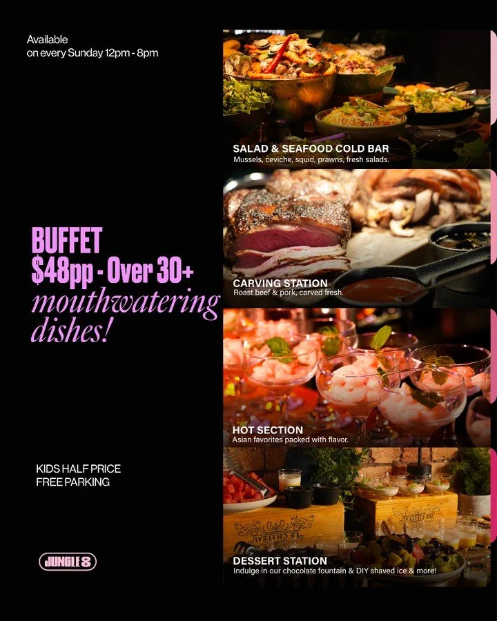 🥢 ALL-YOU-CAN-EAT SUNDAYS at Jungle8! 🌿

✨ $48 per adult | Kids half price | Free parking
Make Sundays your new favourite day with Jungle8&rsquo;s Vietnamese-inspired buffet &ndash; serving up 30+ dishes bursting with bold flavours, tropical vibes,