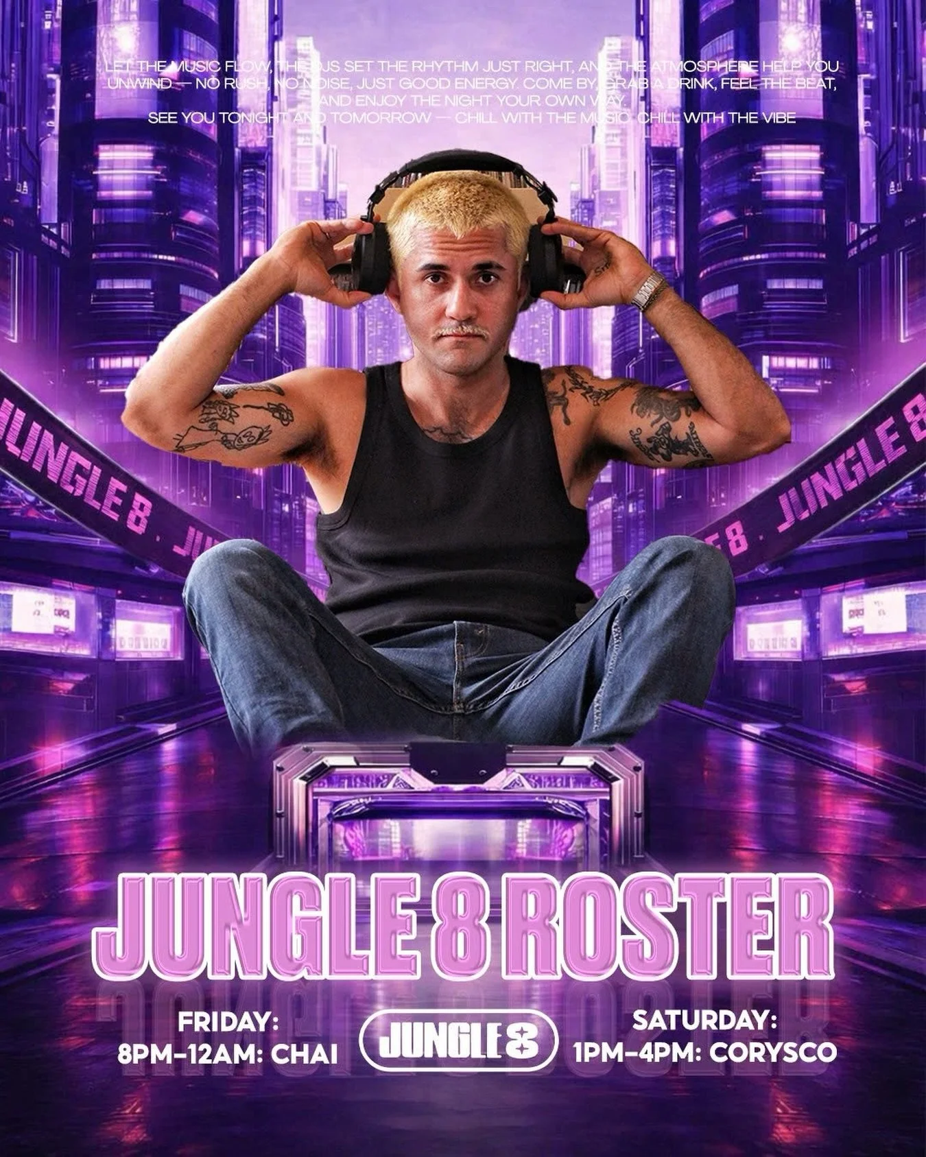 🔥 The weekend is heating up at Jungle8 🔥
Get ready for back-to-back nights of beats, vibes, and unforgettable energy:

🎧 Friday
8PM&ndash;12AM &mdash; CHACHI

🎧 Saturday
1AM&ndash;4AM &mdash; TJ PAK
8PM&ndash;12AM &mdash; JOJO

🍸 Good drinks. 🎶