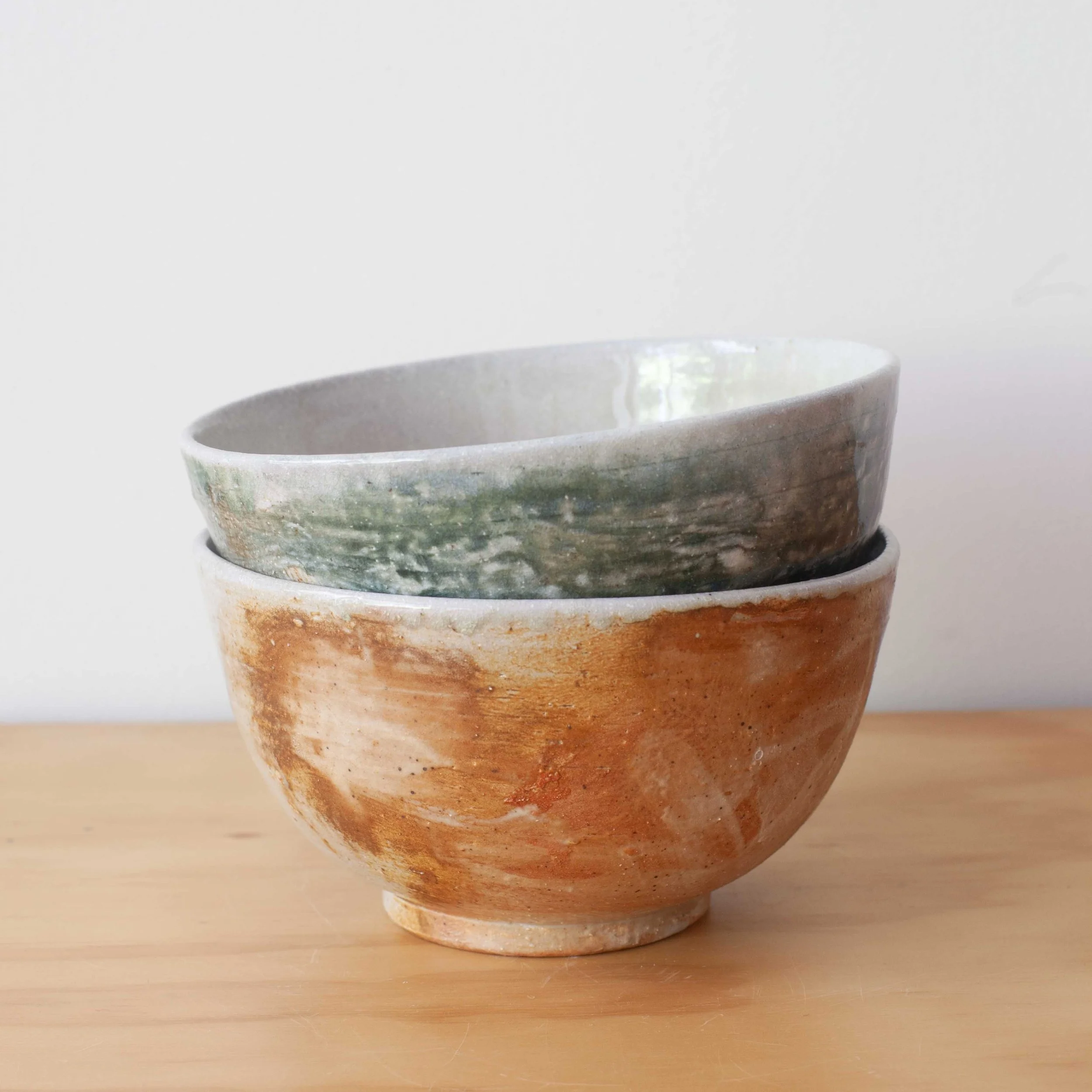 Pair of wood-fired slip bowls