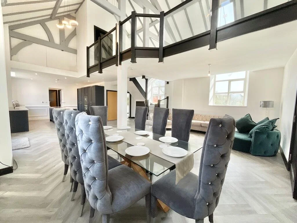 Modern open-plan living and dining area in The Chapel converted chapel property Eccleshall Airbnb