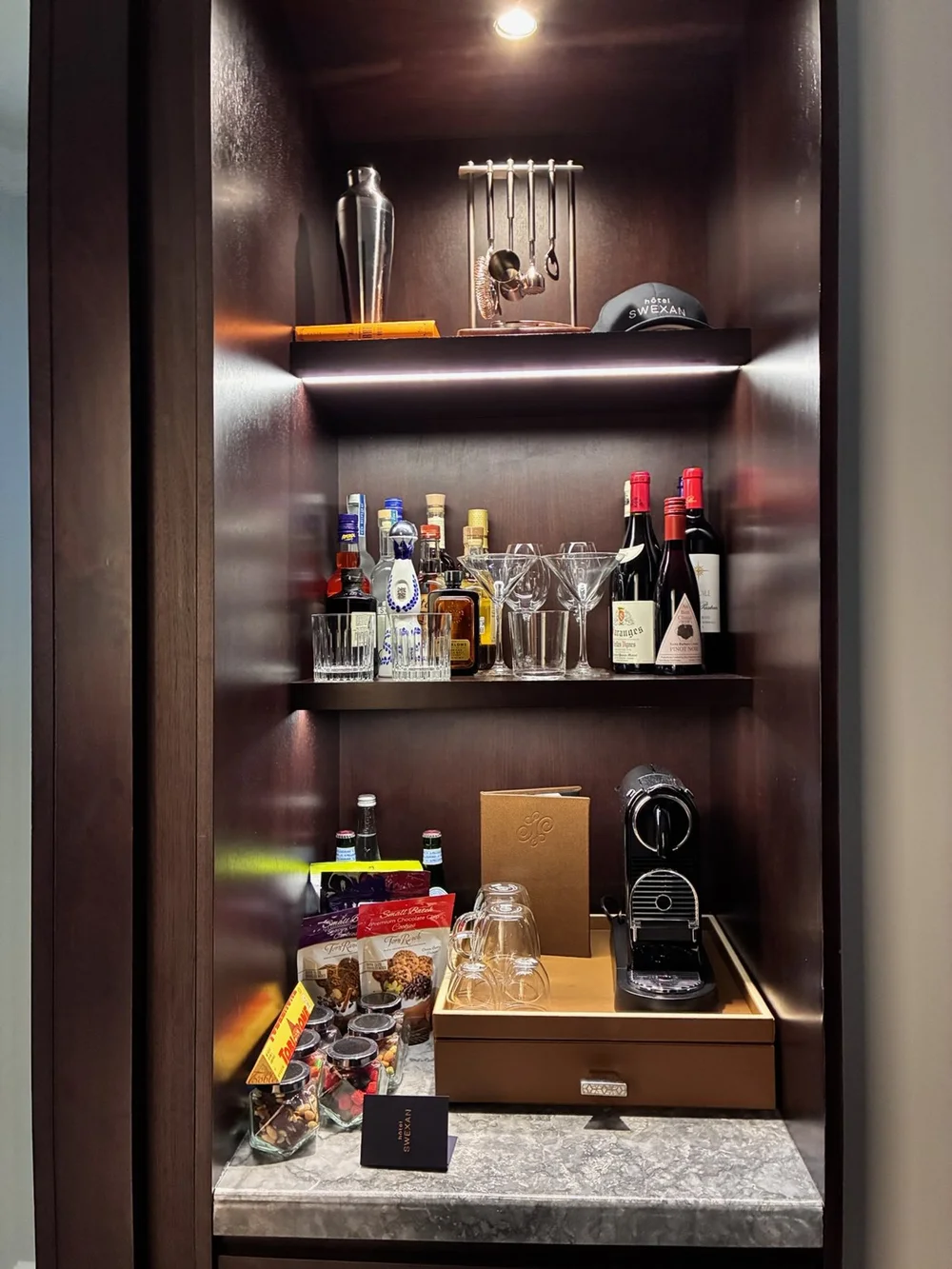 Hotel Swexan Mini Bar Shelf and Coffee Maker.jpeg
