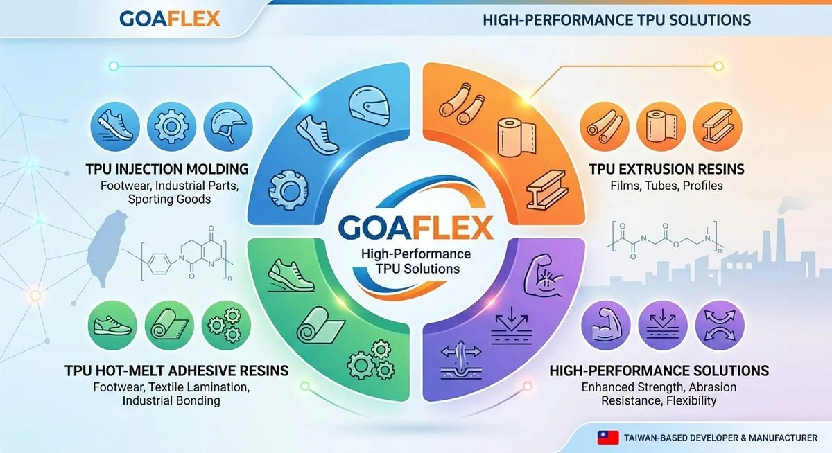GOAFLEX high performance TPU solutions overview for injection molding extrusion hot melt adhesive and abrasion resistant applications