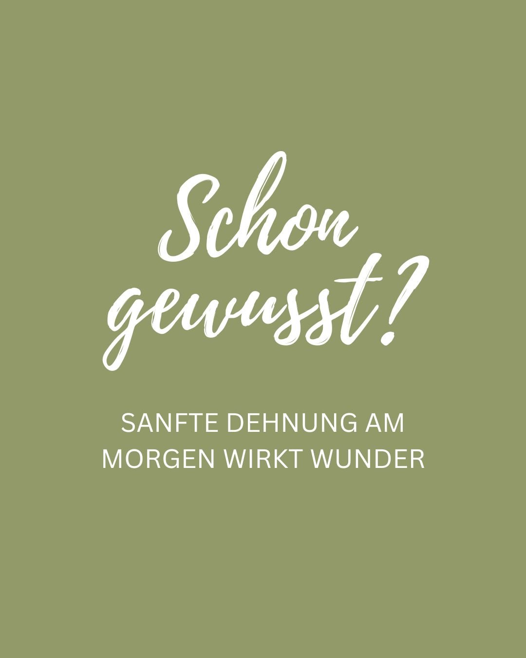 Schon kleine, ruhige Bewegungen am Morgen helfen dem K&ouml;rper, wach zu werden. 

Eine sanfte Dehnung l&ouml;st Spannungen, bringt den Atem in Fluss und schafft dir einen klaren Start in den Tag.

Deine Mini-&Uuml;bung:
🧘&zwj;♀️ Arme &uuml;ber den