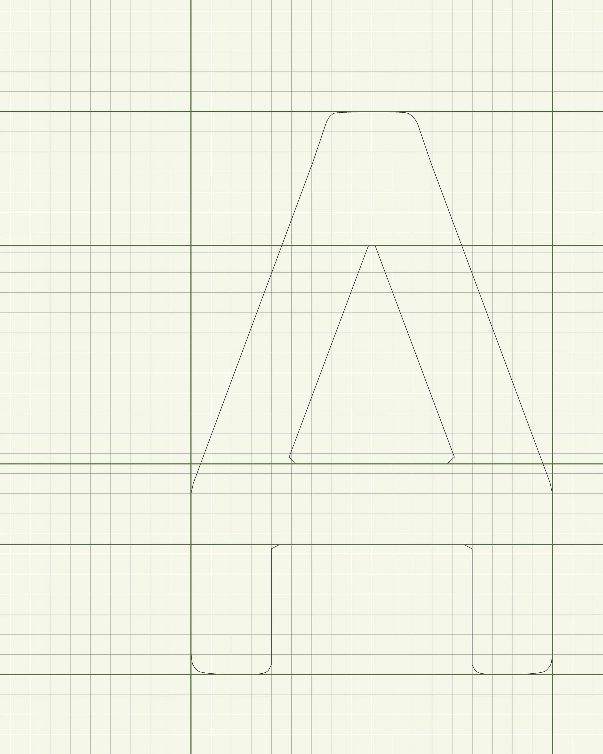 Un logo noir stylisé en forme de lettre 'A' sur un fond à quadrillage.