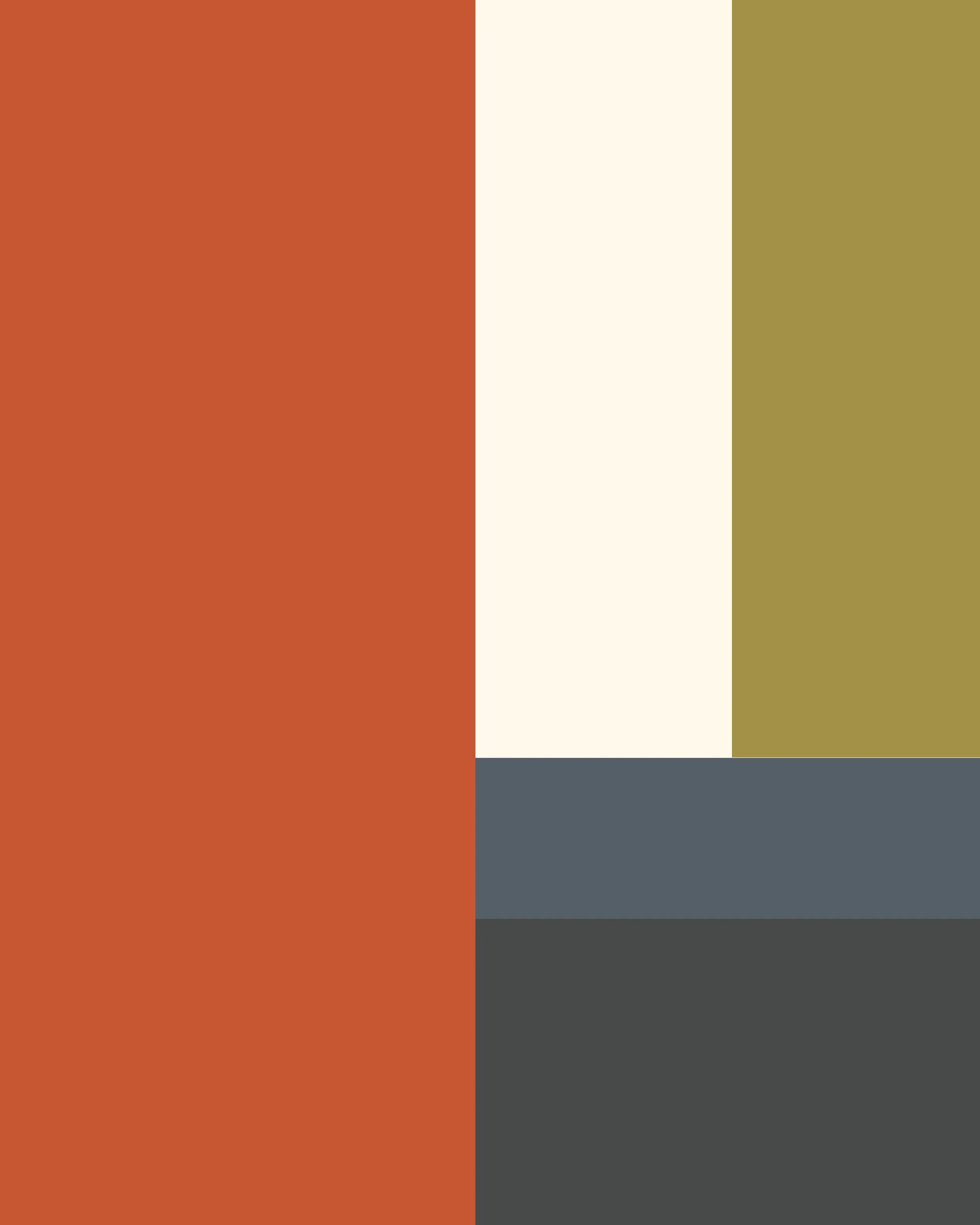 image abstraite composée de plusieurs blocs de couleurs comme orange, blanc, olive, gris et noir.