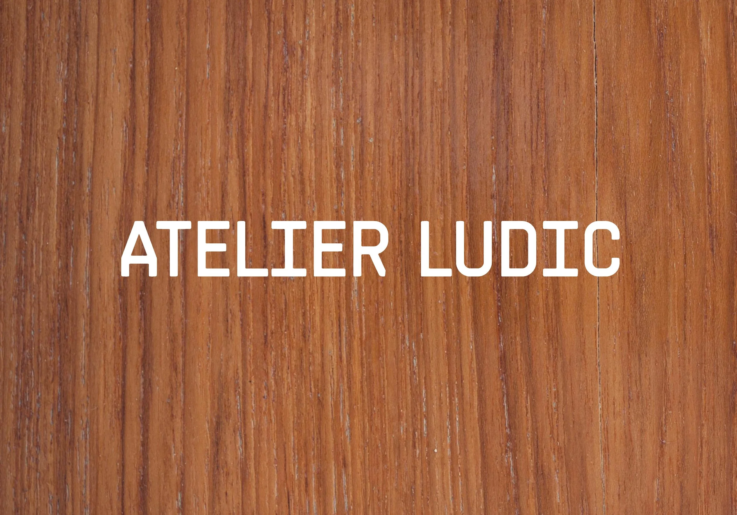 Texte blanc indiquant 'Atelier Ludic' sur un fond en bois