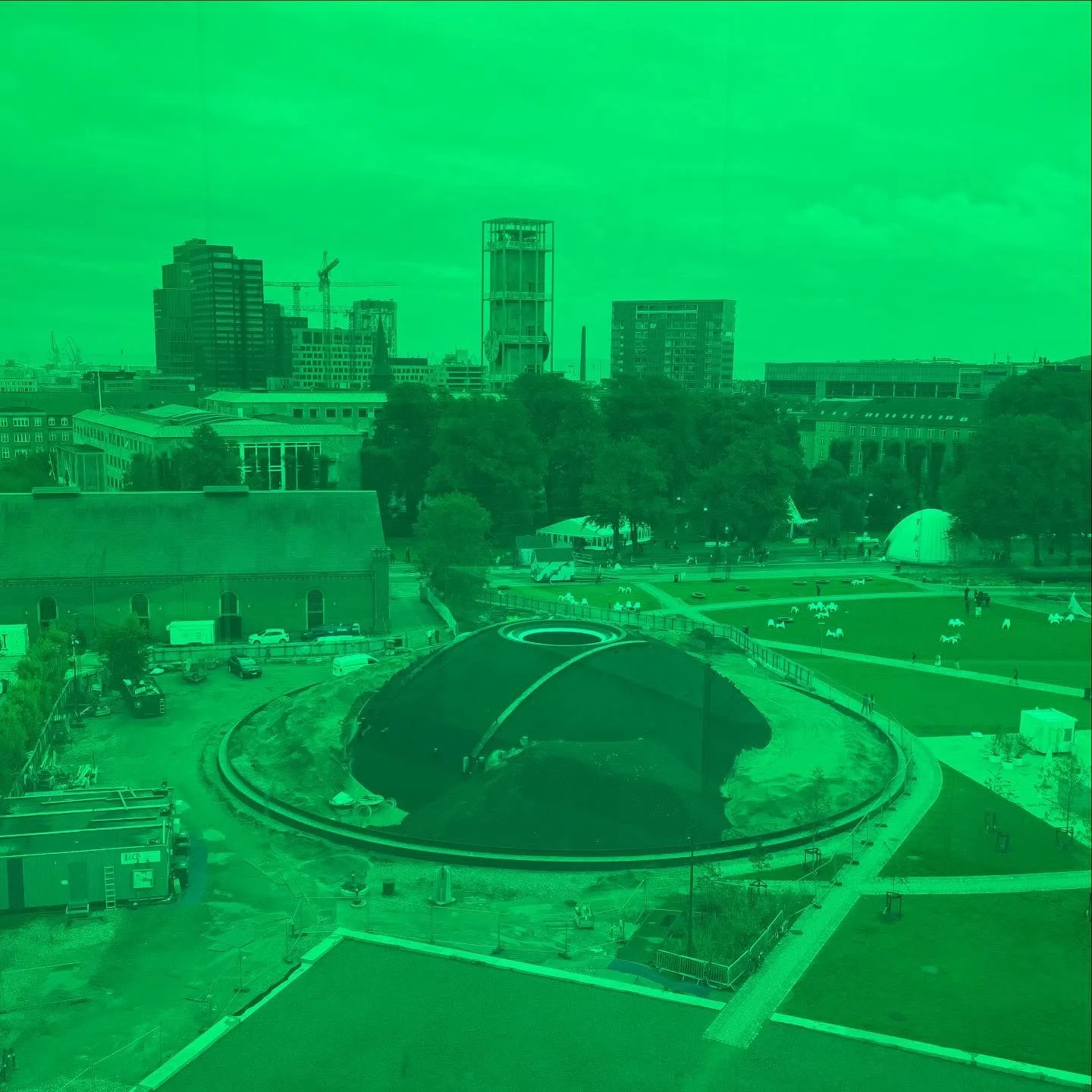 See You Soon 🌟 As Seen Below, a Skyspace by James Turrell, 2026 🌟 In the Making at ARoS, Sep. 2025 📸 @stinelouring - Filter: Olafur Eliasson - Your Rainbow Panorama #asseenbelow #skyspace #jamesturrell #aros #olafureliasson #yourrainbowpanorama #s