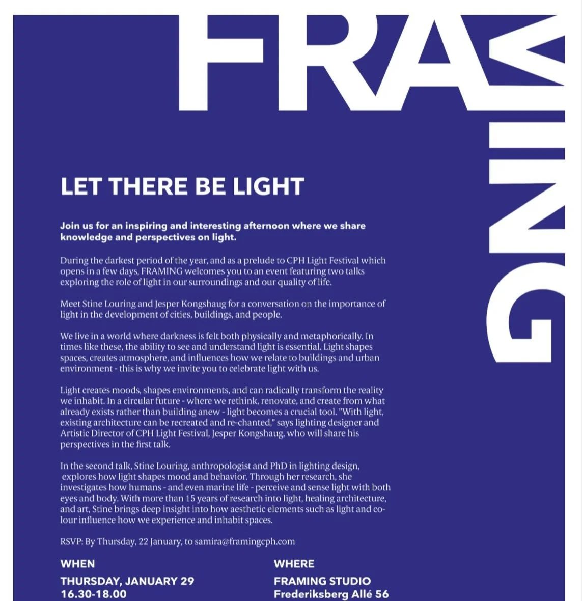 Let There Be Light 🌟 FRAMING Light Talk - Jan 29, 2026 🌟 Together with Lighting Designer and Artistic Director @jespergardekongshaug 🌟 Prelude to CPH Light Festival 🌟 DM FRAMING STUDIO to join #cphlightfestival #framingstudio #jesperkongshaug #li
