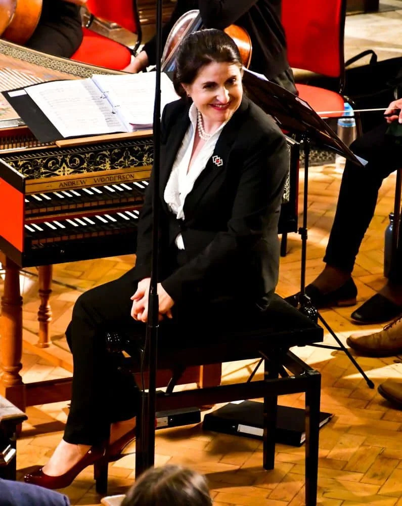 Image of Bridget Cunningham, seated at a harpsichord